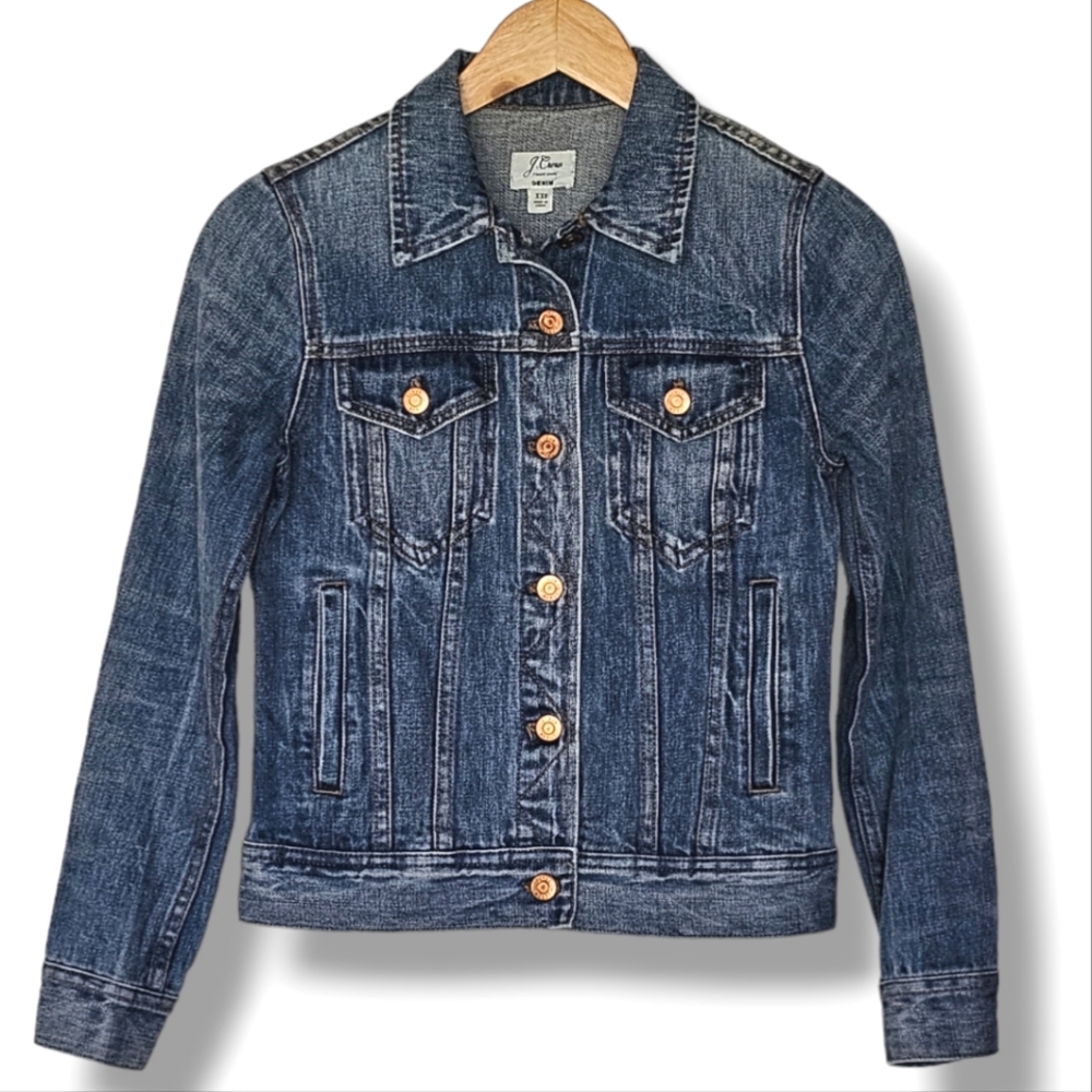 J. Crew Jean Jacket Womens Size XXS Medium Wash Blue Denim Button Front Pockets
